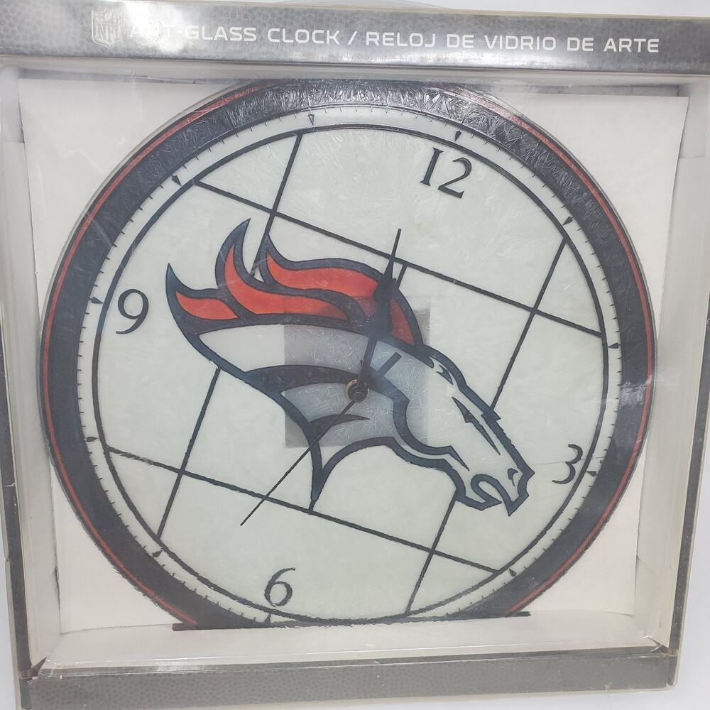 NEW NFL Denver Broncos Art Glass Clock